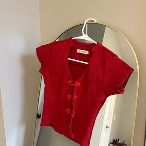 Red Short Sleeve Top with Knot Details
